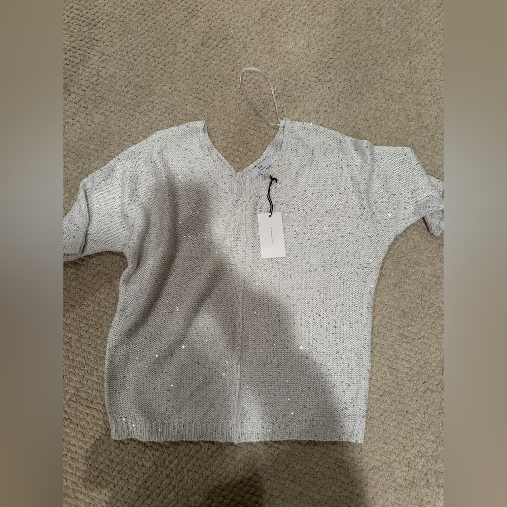 Halston Silver V-Neck Women's Sweater